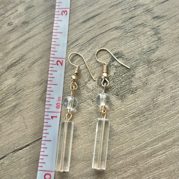 New Dainty Gold and Clear Beaded Drop Earrings - Picture 3 of 5